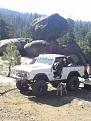 Campsite No.1 morning, arrived late the night before. Bronco, cool rock and my dog Lou.